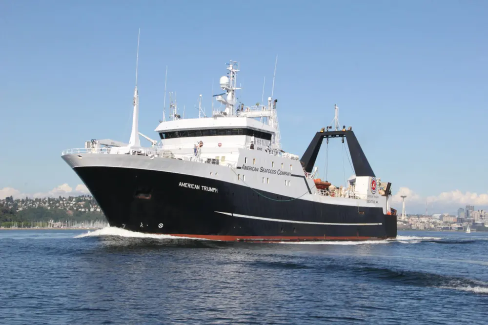 Commercial fishing vessel underway off the coast